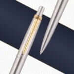 Parker Jotter Stainless Steel Gold Trim Ball Pen| Ink Color - Blue | Corporate Gift | Ideal For Professional Use