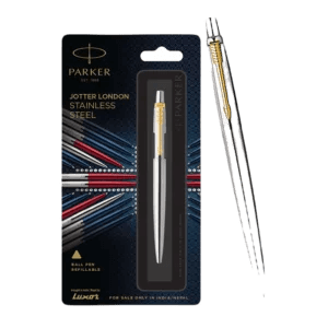 Parker Jotter Stainless Steel Gold Trim Ball Pen| Ink Color - Blue | Corporate Gift | Ideal For Professional Use