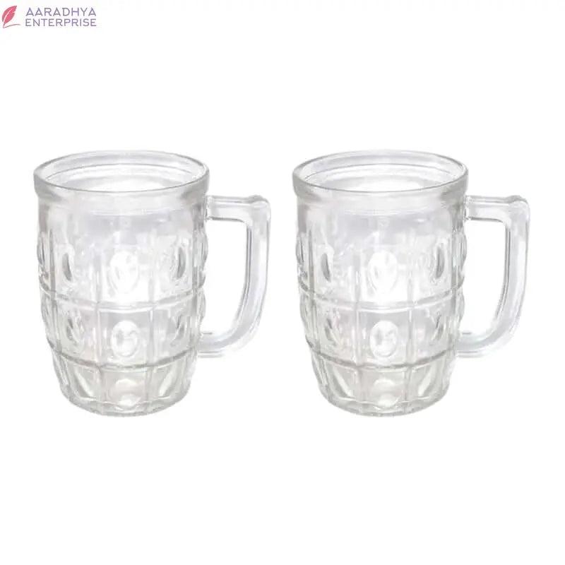 Beer Mug 2 Pcs Set Crystal Clear Glass with Handle 400ML Transparent Thick Cup Hot Cold Food Grade Heavy Base for Beverages Cold Drinks, Juices, Milkshakes, Cocktails, Rum -  Store_name 