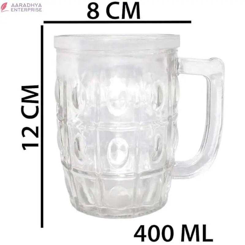 Beer Mug 2 Pcs Set Crystal Clear Glass with Handle 400ML Transparent Thick Cup Hot Cold Food Grade Heavy Base for Beverages Cold Drinks, Juices, Milkshakes, Cocktails, Rum -  Store_name 