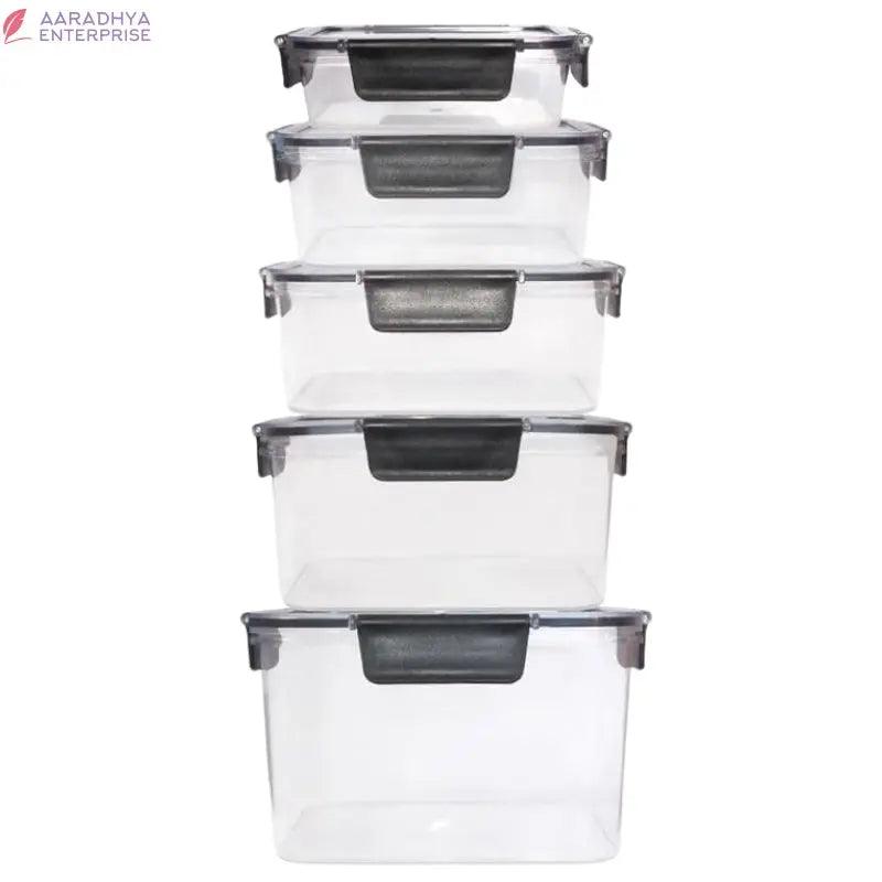 FeelFresh Food Container Unbreakable Plastic Storage BPA Free AirTight Transparent Leak Freezer Food Safe for Pulses Cereals Dal Dryfruits 300ML 800ML 1200ML 1500ML 2000ML(5 Pcs Set) -  Store_name 