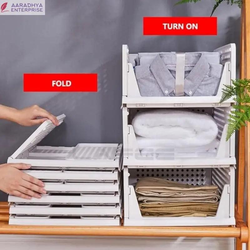 Foldable Wardrobe Organiser For Clothes Plastic Foldable Stackable for Home Clothes Organizer (Pack of 2) -  Store_name 