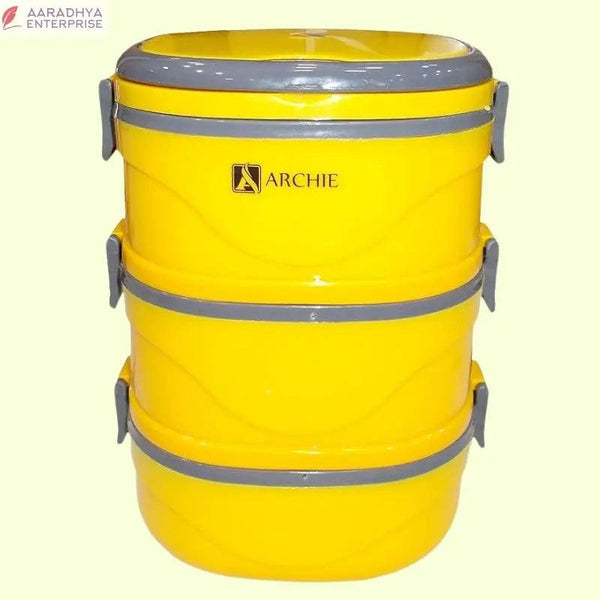 Hot Three Thermal Insulated Stainless Steel Lunch Box with Folding Handle (Square_Big_Yellow) -  Store_name 