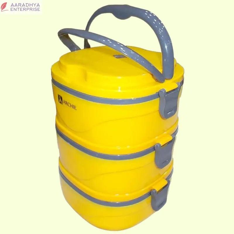 Hot Three Thermal Insulated Stainless Steel Lunch Box with Folding Handle (Square_Big_Yellow) -  Store_name 