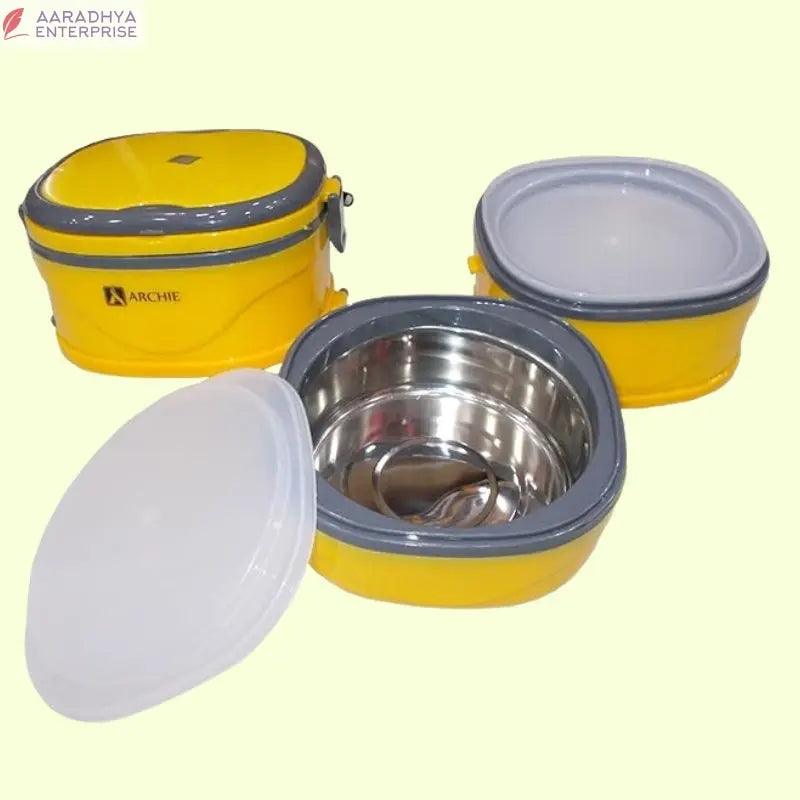 Hot Three Thermal Insulated Stainless Steel Lunch Box with Folding Handle (Square_Big_Yellow) -  Store_name 