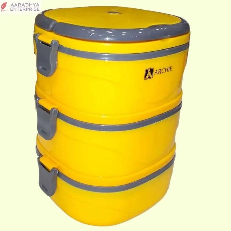 Hot Three Thermal Insulated Stainless Steel Lunch Box with Folding Handle (Square_Big_Yellow) -  Store_name 