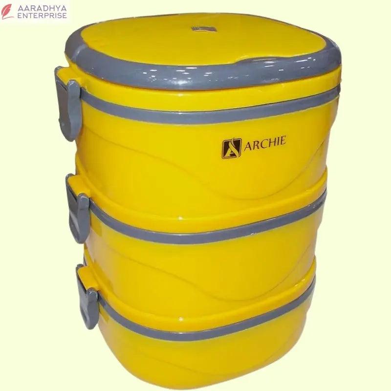 Hot Three Thermal Insulated Stainless Steel Lunch Box with Folding Handle (Square_Big_Yellow) -  Store_name 