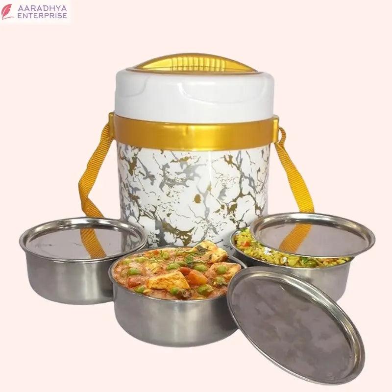 Insulated Double Wall 4 Container Stainless Steel Tiffin 1000ML Hot Lunch Box Food Grade with Strap Carrier Dal Rice Rotis Sabji Salad for Office, Travel, Picnic (White) -  Store_name 