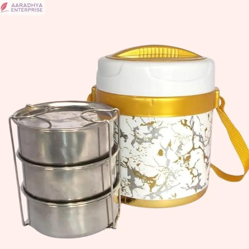 Insulated Double Wall 4 Container Stainless Steel Tiffin 1000ML Hot Lunch Box Food Grade with Strap Carrier Dal Rice Rotis Sabji Salad for Office, Travel, Picnic (White) -  Store_name 