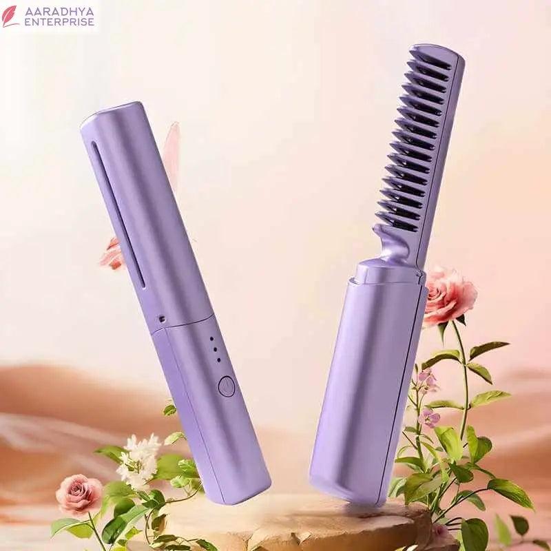 Meneflix Portable Mini Hair Straightener Cordless Rechargeable Mini Adjustable Hair Straightener Hot Comb -  Store_name 