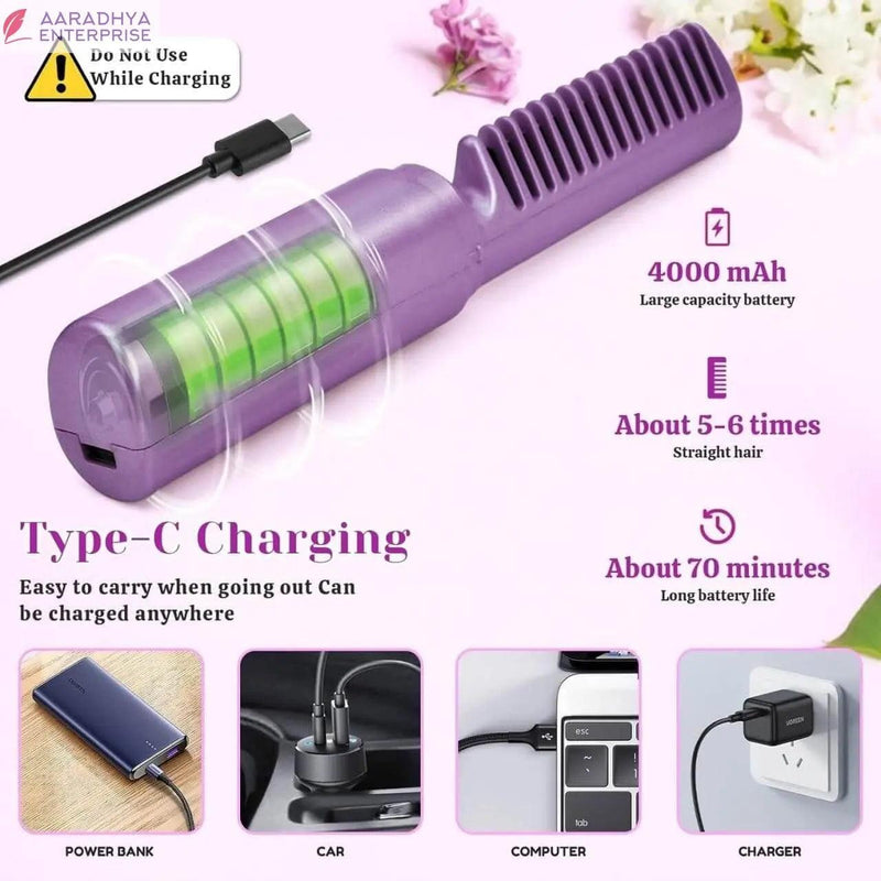 Meneflix Portable Mini Hair Straightener Cordless Rechargeable Mini Adjustable Hair Straightener Hot Comb -  Store_name 