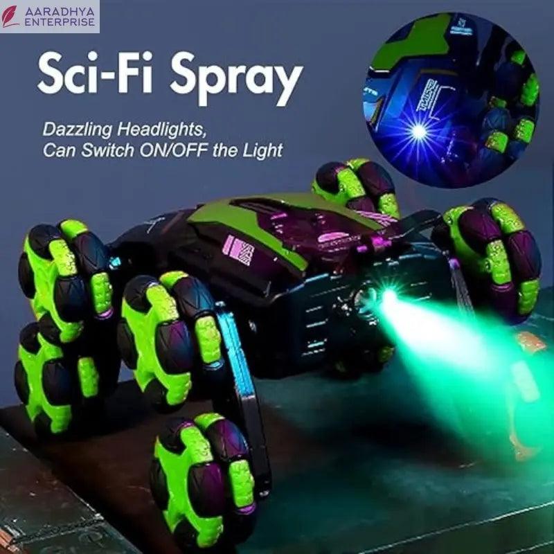 Eight Wheel Smoke Spray Laser Stunt RC car, 2.4GHZ, Automatic Demonstration, 360 Degree Stunt Spin, LED Lights and Cool Spray Drift Car GREEN/RED -  Store_name 