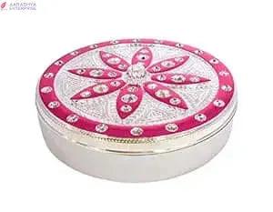 Rangoli Multipurpose Gift Box Royal Design Silver Oxidized Plastic 4 Division Dry Fruit Container Chocolate Mouth Freshener Mukhwas Box Festival Marriage Return Gift (1 Pc) -  Store_name 