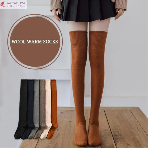 Sale Solid Plush Over The Knee Socks Thermal Thickened Winter Knee High Stocks Women -  Store_name 