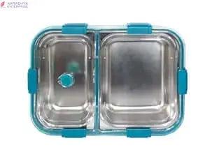 Stylish 2 Lunchbox Thermal Insulation Box Freezer Safe Tiffin 304 Stainless Steel Food Grade 1100ML Silicon Ring Air Tight Leakproof Lid 6 Lock Spoon Office Picnic Travel School (Blue) -  Store_name 