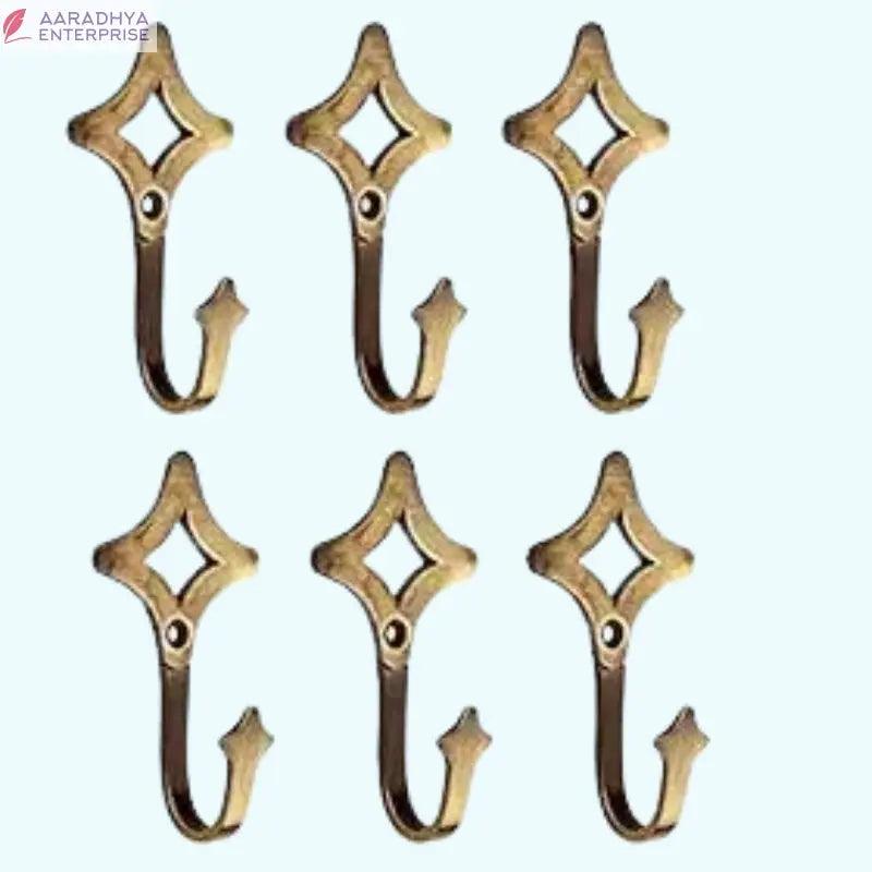 HOBKNOBS |Set of 6 Diamond Shaped | Antique Brass Multipurpose Wall/Wooden Mounted Hook Hanger - Gold -  Store_name 